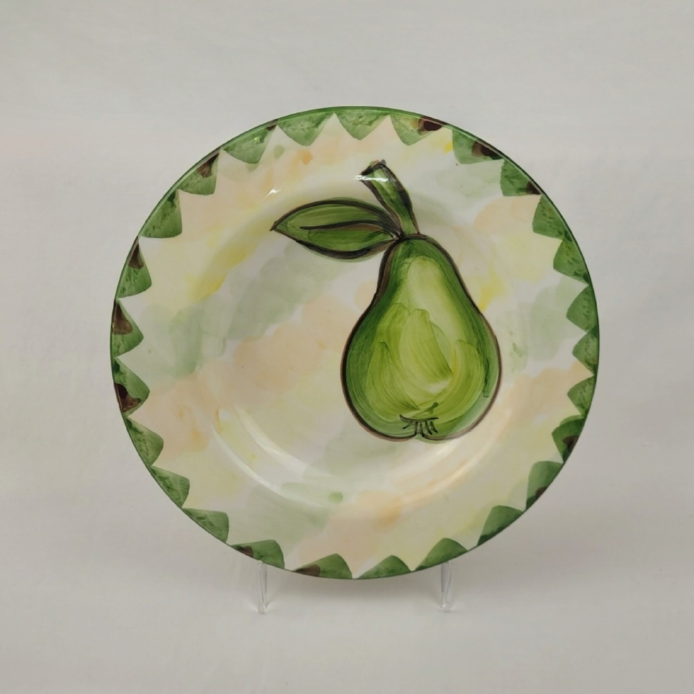 Belari Handmade in Italy Ceramic Pear Pasta Bowl 9" Green Hand Painted Plate